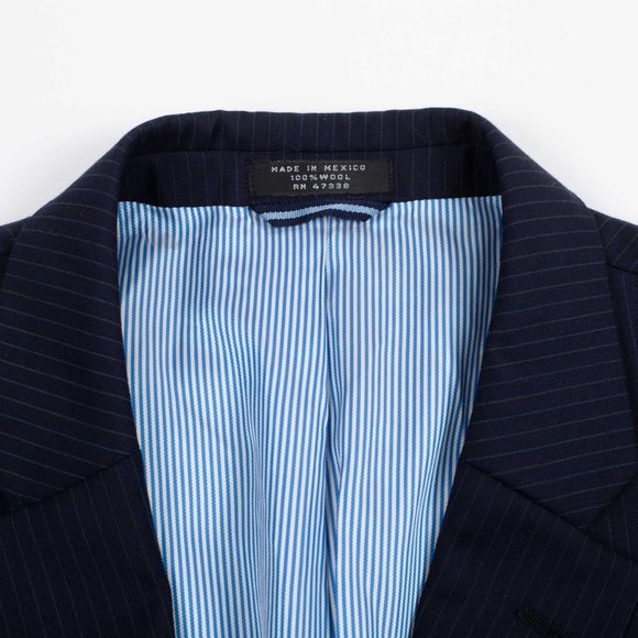 Tommy Hilfiger Pin Stripe Navy Blue Blazer double vent suit jacket 42R - Picture 10 of 12